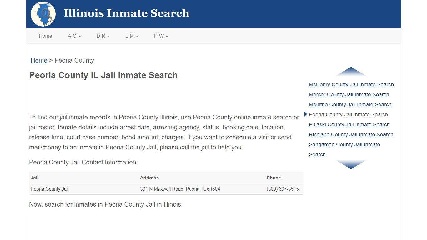 Peoria County IL Jail Inmate Search